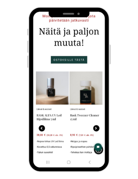 SEO-verkkokauppa kauneusalan B2B-yritykselle – suunnittelu ja toteutus Glow & Grow Web -mallilla.